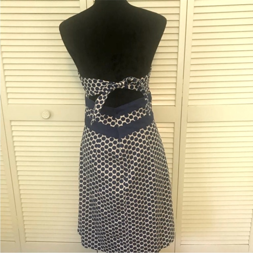 Super Cute Retro Look Blue and White Polka Dot Strapless Dress 💙 - Picture 2 of 11